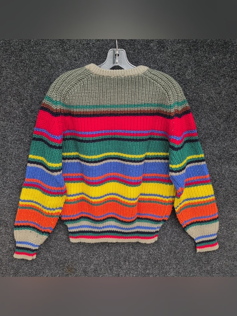 Vintage Bert Pulitzer Sweater Mens Large Multi Color Striped Wool Knit Fisherman - Picture 8 of 8